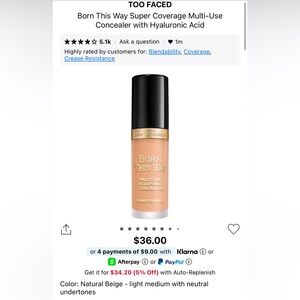 Too Faced Born This Way Super Coverage Concealer - Light Medium